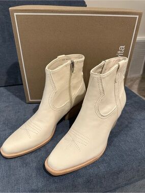 Dolce Vita Cream Leather Ankle Booties with Side Zip